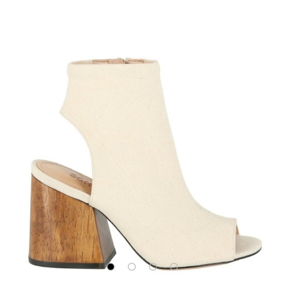 SCHUTZ Priscilla Peep-Toe Ecru Canvas Boots Size 7 Made in Brazil